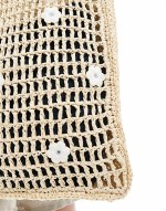 crochet beach bag with daisy embroidery detail in tan