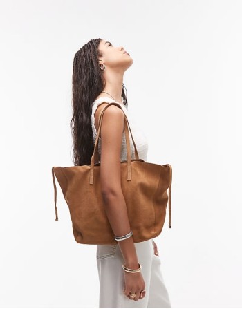 suede shoulder tote bag in brown