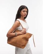 suede shoulder tote bag in brown