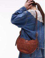 Tessa faux suede studded shoulder bag in brown