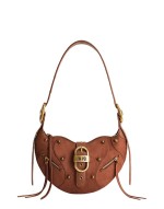 Tessa faux suede studded shoulder bag in brown
