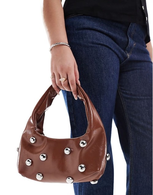 studded mini grab bag in tan