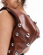 studded mini grab bag in tan