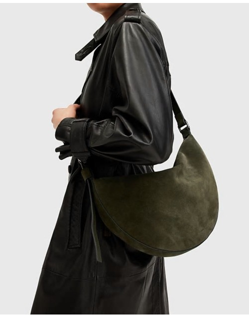 suede half moon shoulder in green