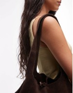 gold detail tie suede tote bag in brown
