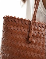 weave top handle shoulder bag in tan